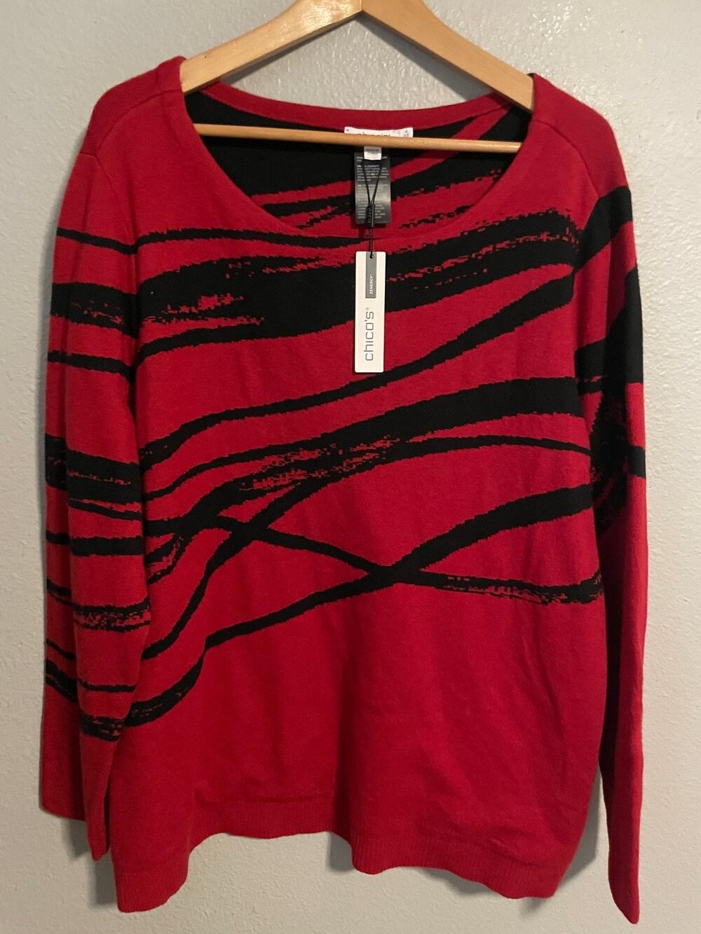 Chicos Womens Sweater Size 4 US XXL Luxe Swirl Pullover Red Allure Artsy NWT